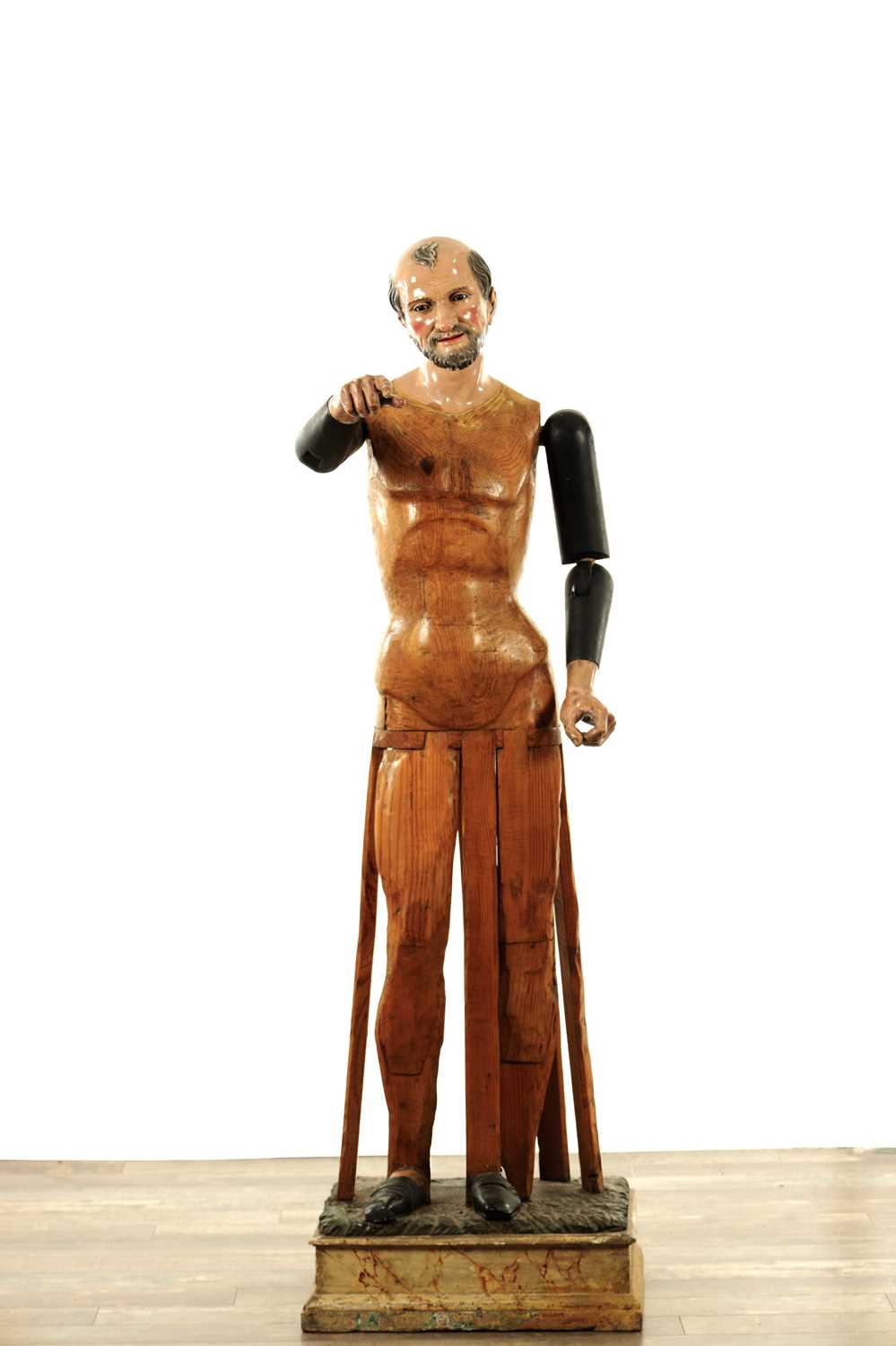 Lot 540 - A 19TH CENTURY CONTINENTAL CARVED POLYCHROME WOODEN LAY FIGURE