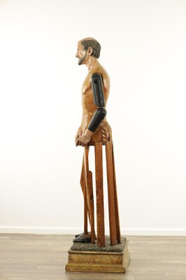 Lot 540 - A 19TH CENTURY CONTINENTAL CARVED POLYCHROME WOODEN LAY FIGURE