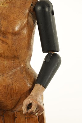 Lot 540 - A 19TH CENTURY CONTINENTAL CARVED POLYCHROME WOODEN LAY FIGURE