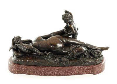 Lot 550 - A 19TH CENTURY FRENCH PATINATED BRONZE AND PORPHYRY MARBLE SCULPTURE