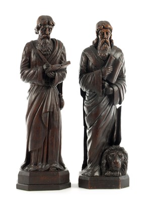 Lot 753 - A PAIR OF 19TH CENTURY CARVED WOODEN FIGURES