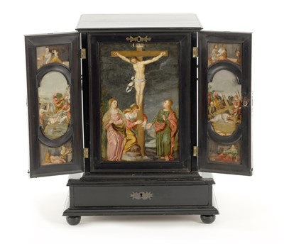 Lot 519 - A LATE 18TH CENTURY ITALIAN EBONISED TABLE CABINET