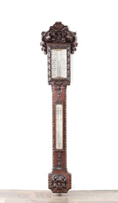 Lot 987 - JEROME VASSALLI, SCARBOROUGH. A 19TH CENTURY CARVED MAHOGANY CASED STICK BAROMETER
