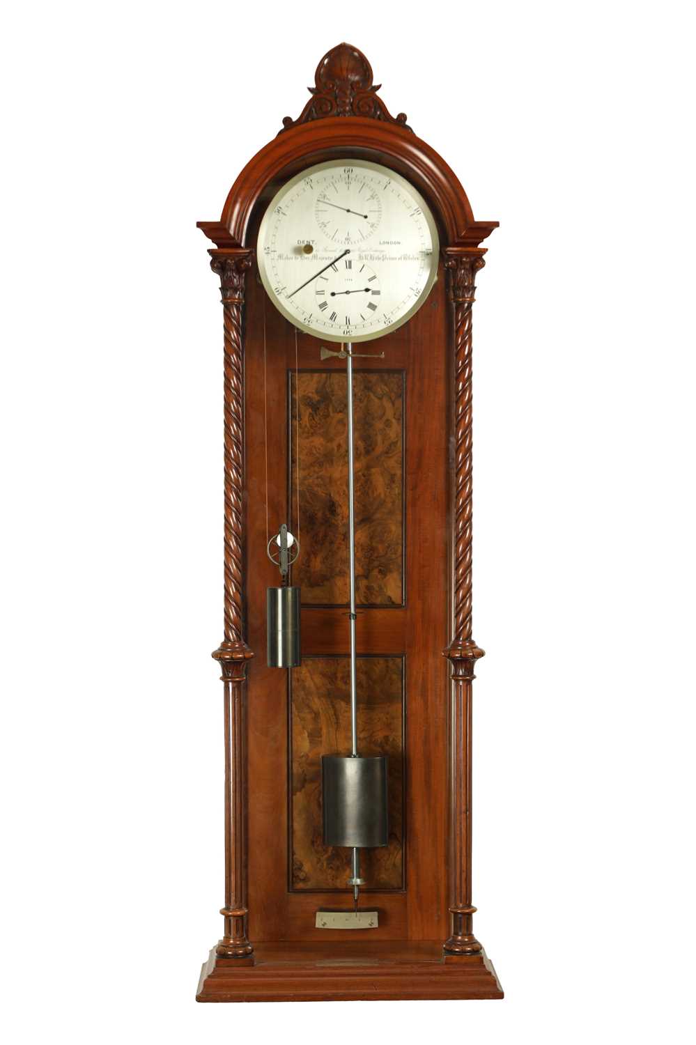 Lot 1016 - DENT, LONDON. A FINE MAHOGANY AND BURR WALNUT WALL MOUNTED REGULATOR, NO. 1774