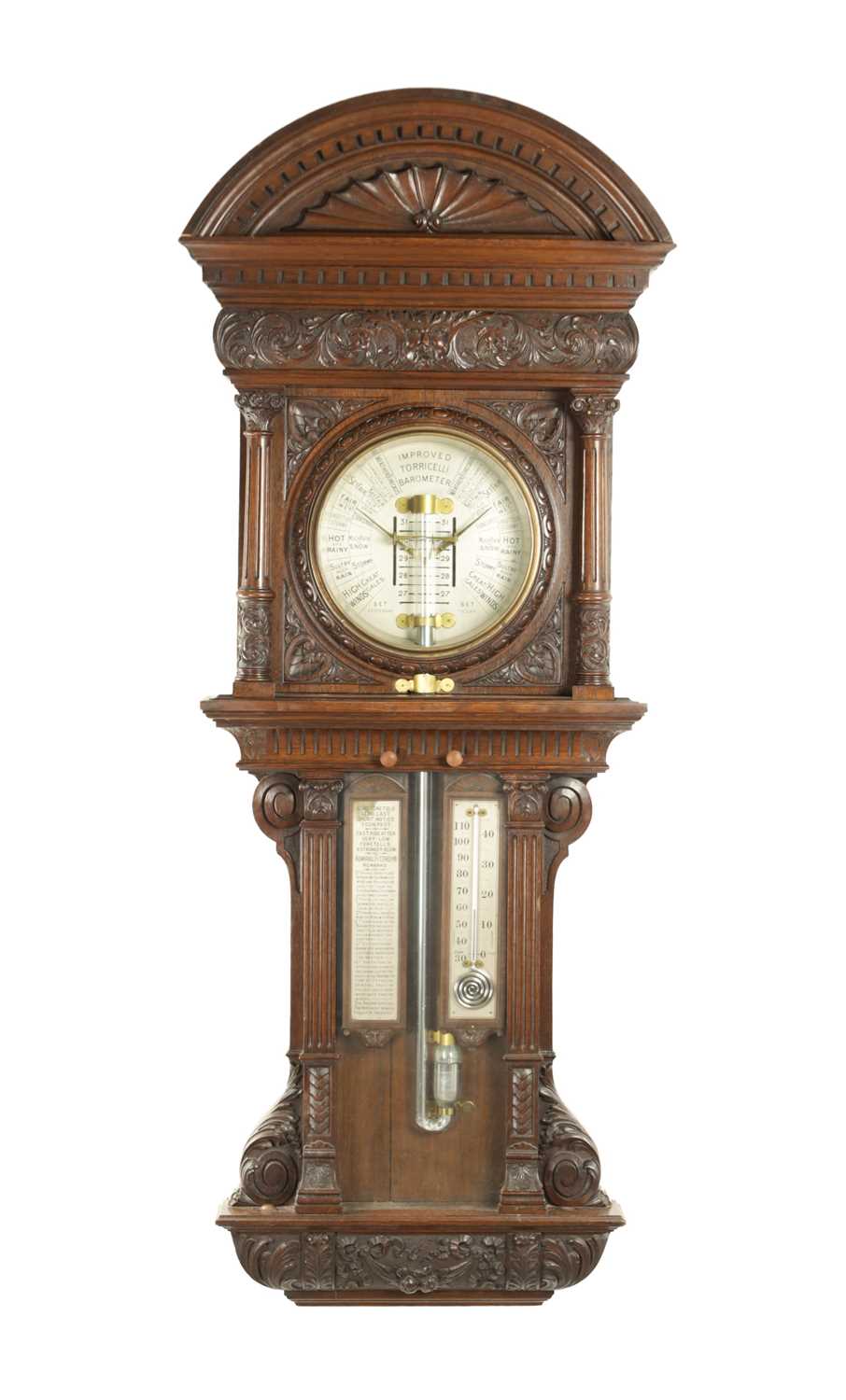 Lot 1019 - A MONUMENTAL 19TH CENTURY CARVED OAK IMPROVED TORRICELLI ADMIRAL FITZROY BAROMETER