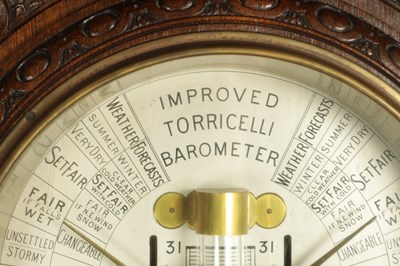 Lot 1019 - A MONUMENTAL 19TH CENTURY CARVED OAK IMPROVED TORRICELLI ADMIRAL FITZROY BAROMETER