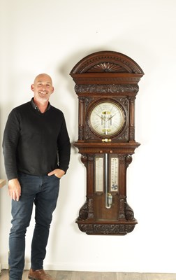 Lot 1019 - A MONUMENTAL 19TH CENTURY CARVED OAK IMPROVED TORRICELLI ADMIRAL FITZROY BAROMETER