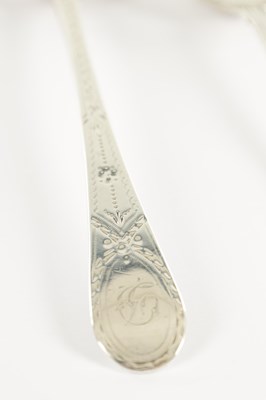 Lot 189 - THREE GEORGIAN SILVER TABLE SPOONS, ONE CONTINENTAL TABLE SPOON, A SILVER PLATED BASTING SPOON, FISH SLICE AND SOUP LADLE