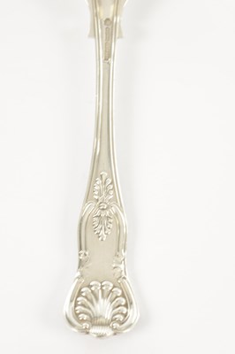 Lot 189 - THREE GEORGIAN SILVER TABLE SPOONS, ONE CONTINENTAL TABLE SPOON, A SILVER PLATED BASTING SPOON, FISH SLICE AND SOUP LADLE