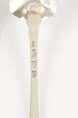 Lot 189 - THREE GEORGIAN SILVER TABLE SPOONS, ONE CONTINENTAL TABLE SPOON, A SILVER PLATED BASTING SPOON, FISH SLICE AND SOUP LADLE