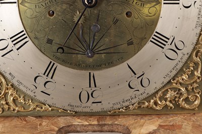 Lot 973 - BARRY, LEIGH. A RARE GEORGE III FIGURED MAHOGANY SPHERICAL MOON LONGCASE CLOCK