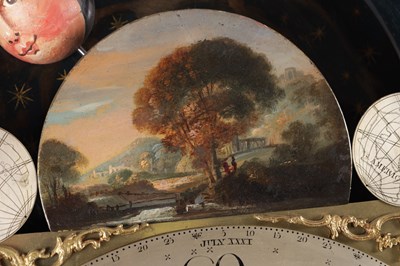 Lot 973 - BARRY, LEIGH. A RARE GEORGE III FIGURED MAHOGANY SPHERICAL MOON LONGCASE CLOCK