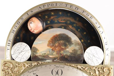 Lot 973 - BARRY, LEIGH. A RARE GEORGE III FIGURED MAHOGANY SPHERICAL MOON LONGCASE CLOCK