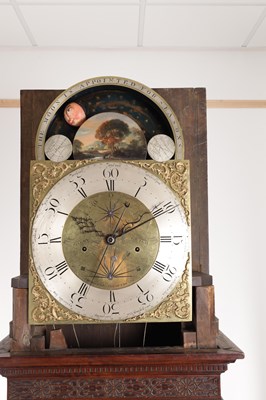 Lot 973 - BARRY, LEIGH. A RARE GEORGE III FIGURED MAHOGANY SPHERICAL MOON LONGCASE CLOCK