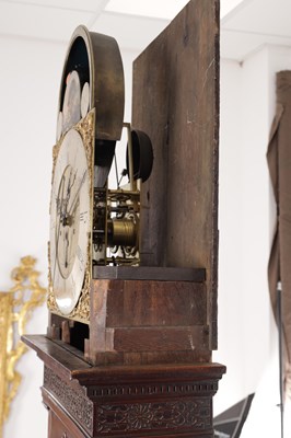 Lot 973 - BARRY, LEIGH. A RARE GEORGE III FIGURED MAHOGANY SPHERICAL MOON LONGCASE CLOCK