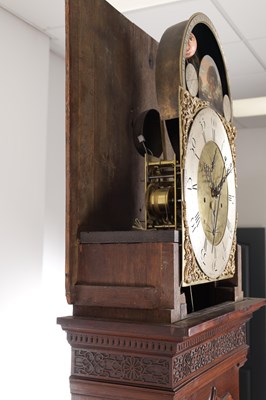 Lot 973 - BARRY, LEIGH. A RARE GEORGE III FIGURED MAHOGANY SPHERICAL MOON LONGCASE CLOCK