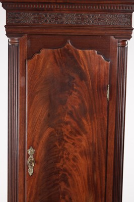 Lot 973 - BARRY, LEIGH. A RARE GEORGE III FIGURED MAHOGANY SPHERICAL MOON LONGCASE CLOCK