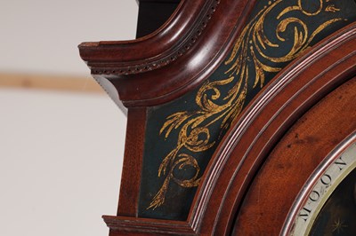 Lot 973 - BARRY, LEIGH. A RARE GEORGE III FIGURED MAHOGANY SPHERICAL MOON LONGCASE CLOCK