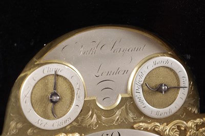 Lot 1044 - NATHANIAL SERGEANT, LONDON. A GEORGE III ORMOLU MOUNTED MUSICAL VERGE BRACKET CLOCK