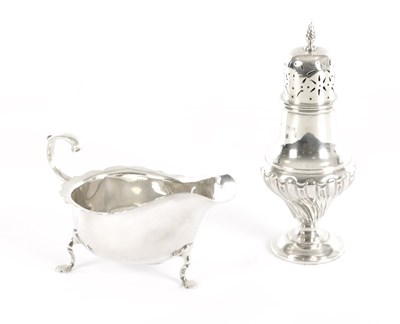 Lot A SILVER SAUCE BOAT TOGETHER WITH A SILVER CASTOR