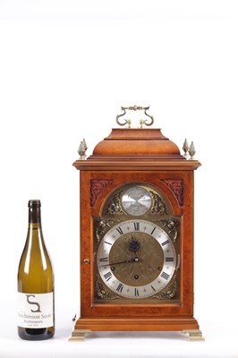 Lot 1055 - COMMITTI, LONDON. A LATE 20TH CENTURY "QUEEN ANNE" QUARTER CHIMING BURR WALNUT BRACKET CLOCK