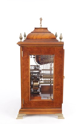 Lot 1055 - COMMITTI, LONDON. A LATE 20TH CENTURY "QUEEN ANNE" QUARTER CHIMING BURR WALNUT BRACKET CLOCK