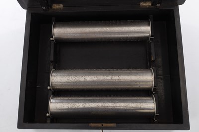 Lot 779 - A LATE 19TH CENTURY SWISS INTERCHANGABLE CYLINDER MUSIC BOX