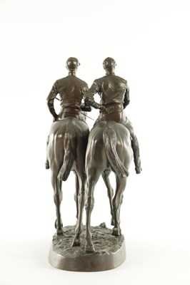 Lot 553 - EMMANUEL FREMIET (1824 - 1910) A FINE 19TH CENTURY BRONZE SCULPTURE OF TWO RACE HORSES WITH JOCKEYS