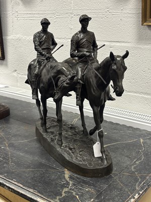 Lot 553 - EMMANUEL FREMIET (1824 - 1910) A FINE 19TH CENTURY BRONZE SCULPTURE OF TWO RACE HORSES WITH JOCKEYS
