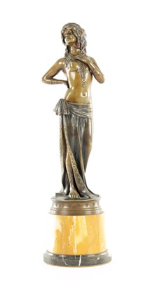 Lot 565 - AN ART DECO BRONZE SCULPTURE OF A SEMI-NUDE DANCER SIGNED PROFESSOR OTTO POERTZEL (1876-1963)