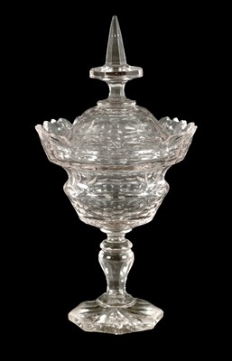 Lot 12 - A 19TH CENTURY CUT CRYSTAL ROSE TINTED LIDDED CENTRE PIECE