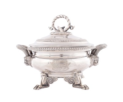 Lot 455 - THOMAS ROBBINS, LONDON. A GEORGE III SAUCE TUREEN AND COVER
