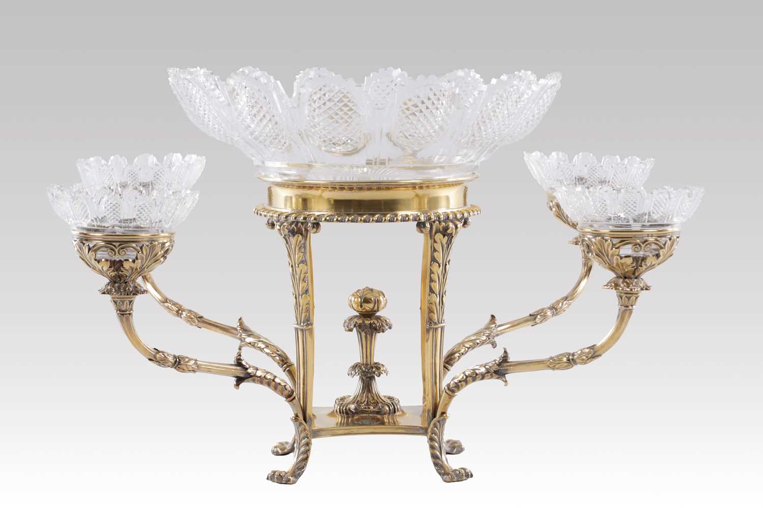 Lot 441 - MATTHEW BOULTON, BIRMINGHAM. A LATE GEORGE III SILVER AND SILVER GILT CENTRE PIECE