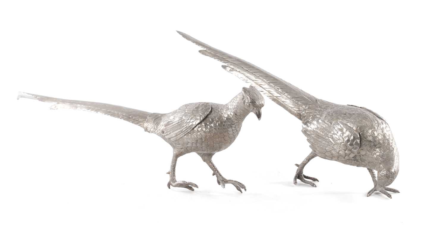 Lot 418 - A PAIR OF CONTINENTAL SILVER PHEASANTS