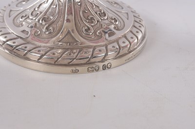 Lot 458 - JOHN SAMUEL HUNT, LONDON. A PAIR OF VICTORIAN SILVER AND RUBY GLASS TAZZAS