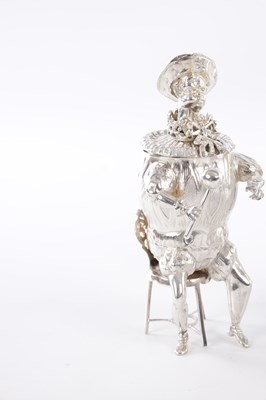 Lot 374 - A SET OF 6 CONTINENTAL SILVER NOVELTY FIGURAL DRINKING POTS