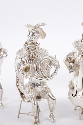 Lot 374 - A SET OF 6 CONTINENTAL SILVER NOVELTY FIGURAL DRINKING POTS