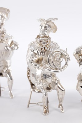 Lot 374 - A SET OF 6 CONTINENTAL SILVER NOVELTY FIGURAL DRINKING POTS