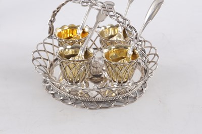 Lot 384 - EDWARD JUNIOR, JOHN AND WILLIAM BARNARD, LONDON. A VICTORIAN SILVER EGG CRUET SET