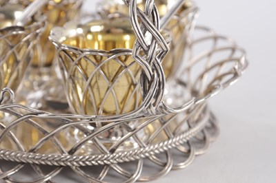 Lot 384 - EDWARD JUNIOR, JOHN AND WILLIAM BARNARD, LONDON. A VICTORIAN SILVER EGG CRUET SET