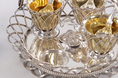Lot 384 - EDWARD JUNIOR, JOHN AND WILLIAM BARNARD, LONDON. A VICTORIAN SILVER EGG CRUET SET