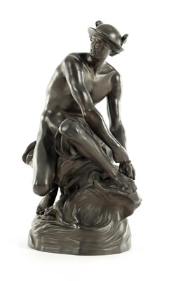 Lot 666 - A 19TH CENTURY WEDGWOOD BASALT FIGURE OF MERCURY