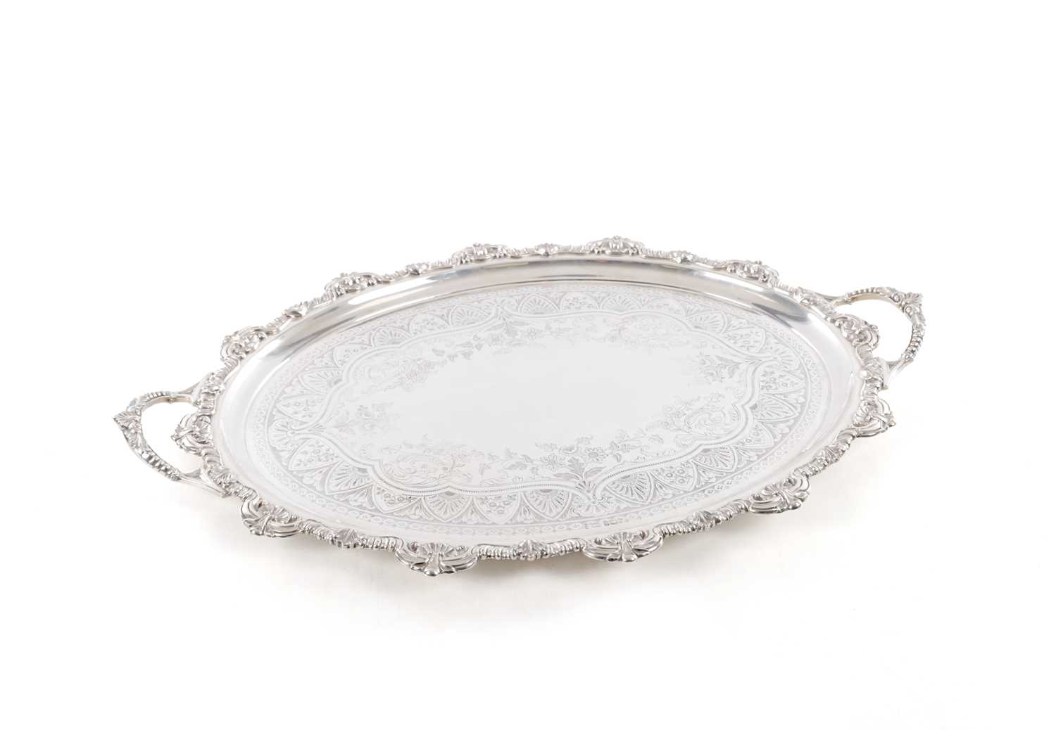 Lot 426 - JOSEPH RODGERS & SONS, SHEFFIELD. A VICTORIAN SILVER OVAL TRAY