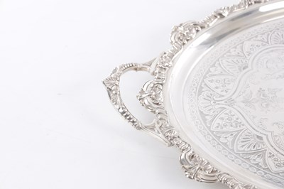 Lot 426 - JOSEPH RODGERS & SONS, SHEFFIELD. A VICTORIAN SILVER OVAL TRAY