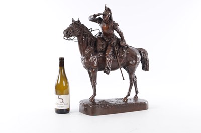 Lot 615 - MATHILDE THOMAS-SOYER (FRENCH 1858-1940). A GOOD FRENCH BRONZE SCULPTURE DEPICTING A CUIRASSIER ON HORSEBACK