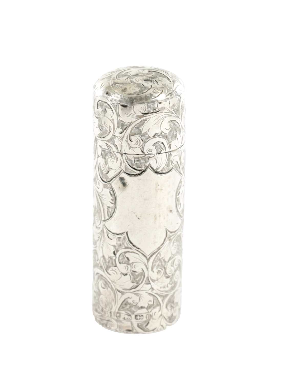 Lot 437 - A VICTORIAN CYLINDRICAL SILVER SCENT BOTTLE