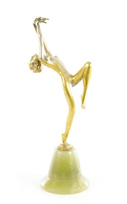 Lot 652 - JOSEF LORENZL. AN ART DECO GILT BRONZE AND ONYX FIGURE