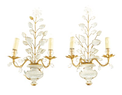Lot 689 - MAISON BAGUES. A PAIR OF FLORAL GLASS WALL SCONCES