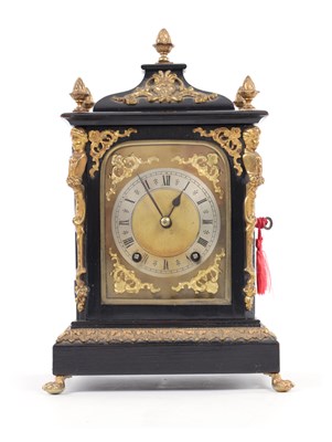 Lot 87 - A SMALL LATE 19TH CENTURY EBONISED QUARTER CHIMING BRACKET CLOCK