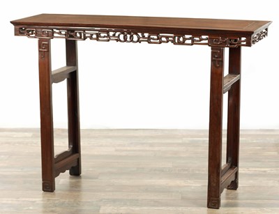Lot 158 - A 19TH CENTURY CHINESE CARVED HARDWOOD ALTER TABLE